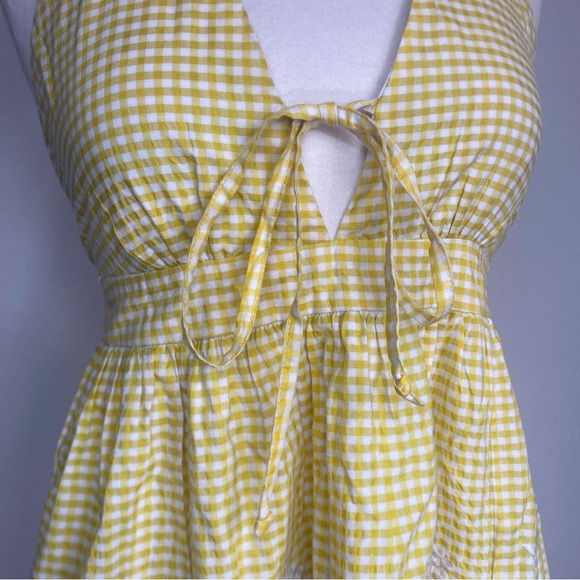 Charlotte Russe Junior Yellow White Floral Embroidered Gingham Mini Dress Size M - Picture 6 of 16